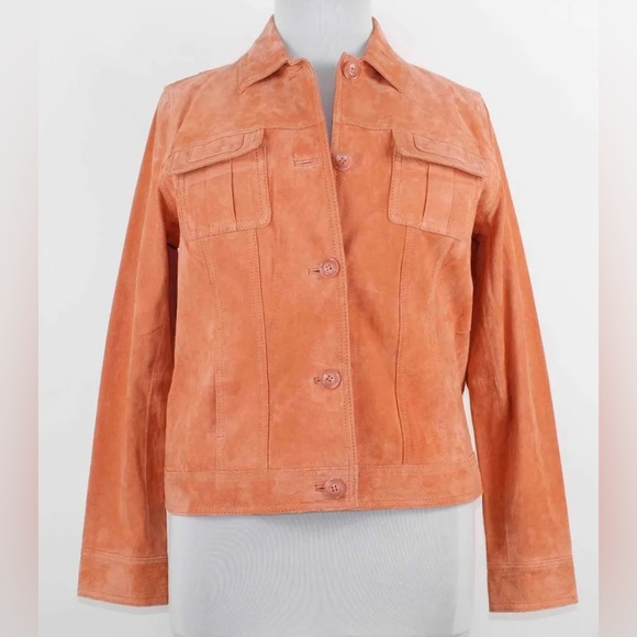 dennis basso Jackets & Blazers - Dennis Basso NEW Sz S Coral Button Up Pockets Washable Suede Leather Jacket